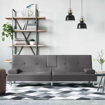 vidaXL Slaapbank / zetel met bekerhouders kunstleer grijs, Verzenden, Nieuw