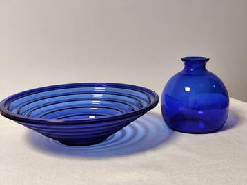 Vaas (2) - Glas - Set van kobaltblauw glas