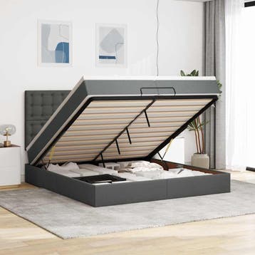 vidaXL Ottoman bed met matrassen 200x200cm stof donkergrijs, Verzenden