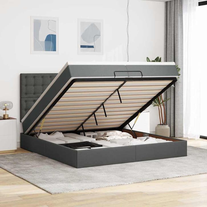 vidaXL Ottoman bed met matrassen 200x200cm stof donkergrijs, Maison & Meubles, Chambre à coucher | Lits, Envoi