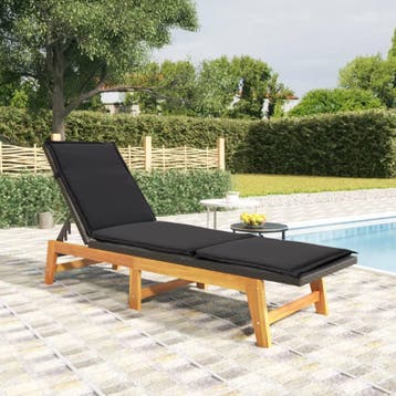 vidaXL Ligbed met kussen poly rattan en massief acaciahout, Verzenden, Nieuw