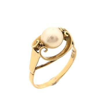 Gouden ring met parel, Ophalen of Verzenden