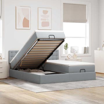vidaXL Ottoman bed met matrassen 180x200cm stof lichtgrijs, Verzenden