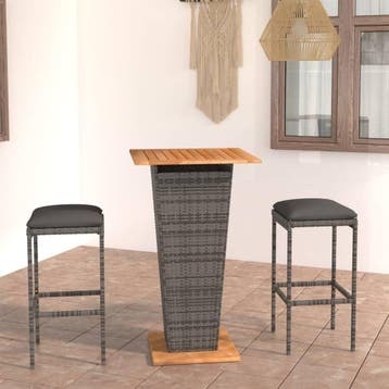 vidaXL 3-delige Tuinbarset met kussens poly rattan grijs, Verzenden, Nieuw