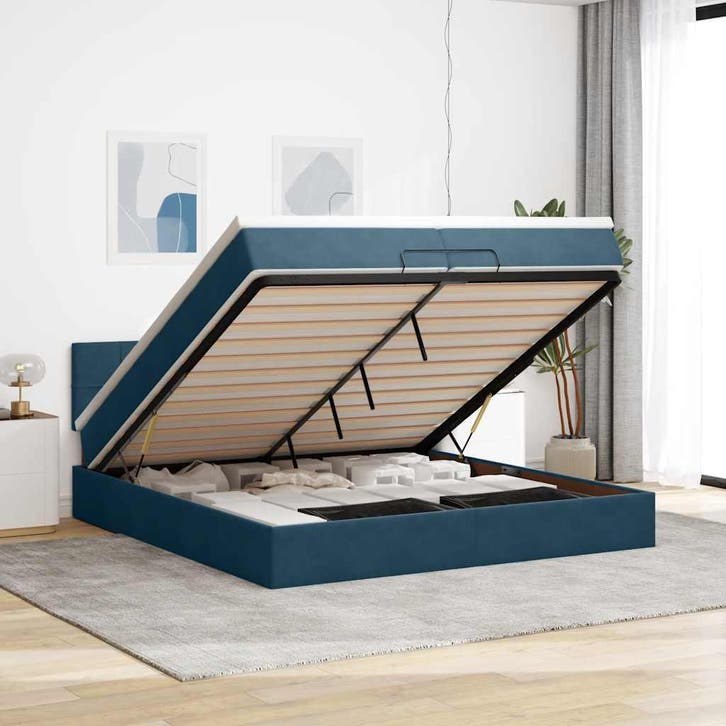 vidaXL Bed poef met matrassen en leds 200x200 cm fluweel, Huis en Inrichting, Slaapkamer | Bedden, Nieuw, Verzenden