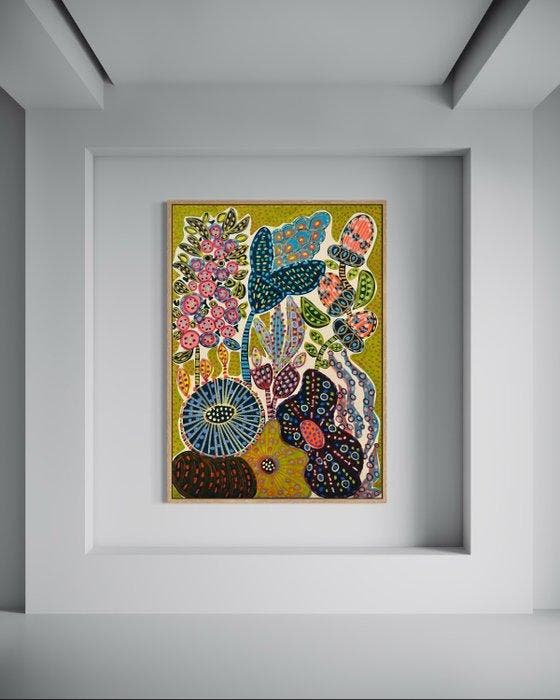 Maraé - Éveil Floral, Antiek en Kunst, Kunst | Schilderijen | Modern