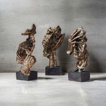 sculptuur, Abstract “Three Wise Monkeys” Face Statues – Set