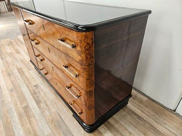 Credenza - Art Deco-dressoir in radica en gelakt hout met