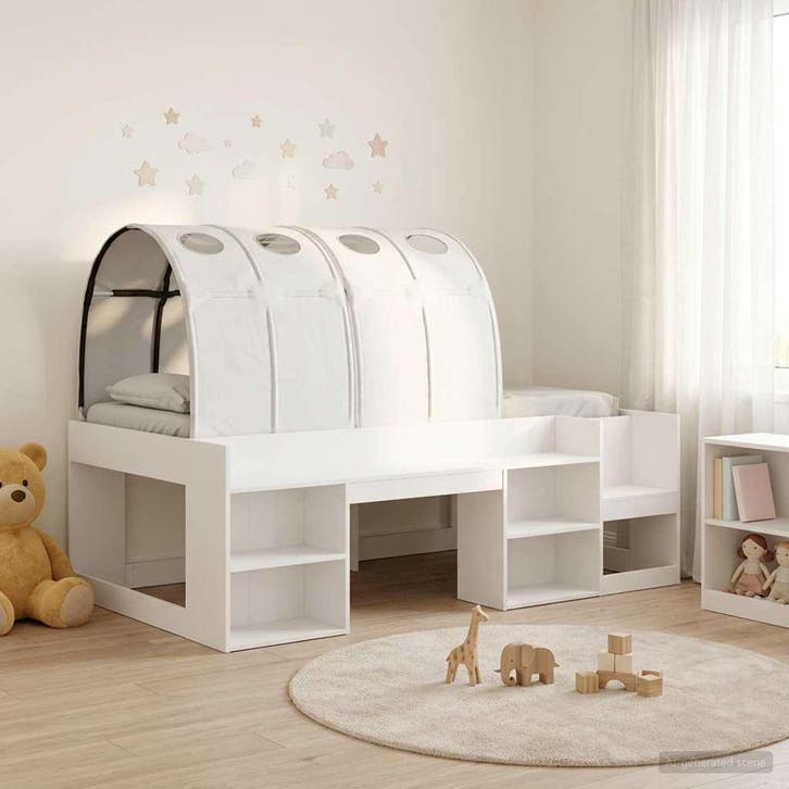vidaXL Bedframe met Tunnel met plank met opslag 3 st Wit, Maison & Meubles, Chambre à coucher | Lits, Envoi