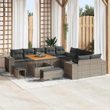 vidaXL Tuinbank Set 13 st Grijs poly rattan, Verzenden, Nieuw