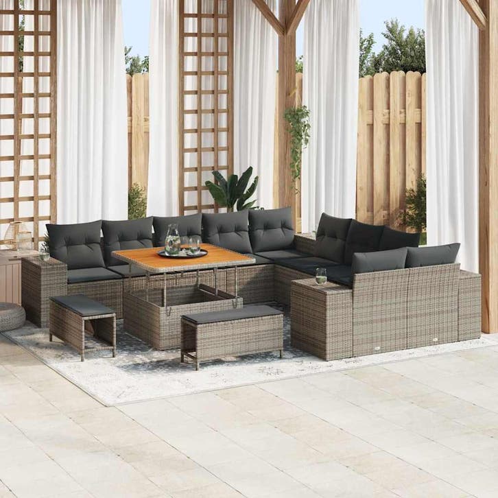 vidaXL Tuinbank Set 13 st Grijs poly rattan, Tuin en Terras, Tuinsets en Loungesets, Nieuw, Verzenden