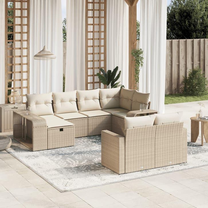 vidaXL 10-delige Loungeset met kussens poly rattan beige, Jardin & Terrasse, Ensembles de jardin, Envoi