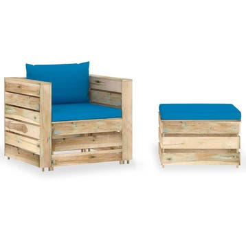 vidaXL 2-delige Loungeset met kussens groen geïmpregneerd, Verzenden, Nieuw, Loungeset