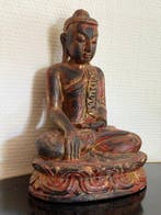 Statue de Bouddha antique birman – style Mandalay - Bois,, Antiquités & Art