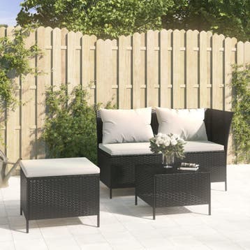 vidaXL 3-delige Loungeset met kussens poly rattan zwart, Verzenden, Nieuw, Loungeset