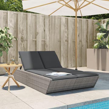 vidaXL Ligbed 2-persoons met kussens poly rattan grijs, Verzenden