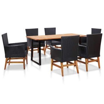 vidaXL 7-delige Tuinset poly rattan en acaciahout zwart, Tuin en Terras, Verzenden, Nieuw, Tuinset
