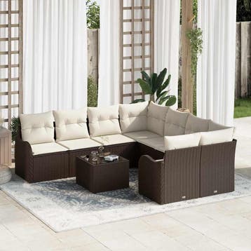 vidaXL Tuinbank Set 9 pcs Bruin en Crème Poly Riet en Staal, Verzenden, Nieuw