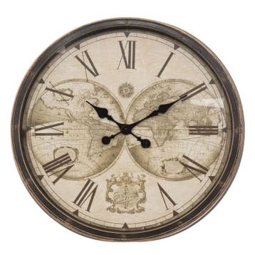 2dekans | Atmosphera Wandklok Tomy World - Beige - Vintage, Ophalen of Verzenden
