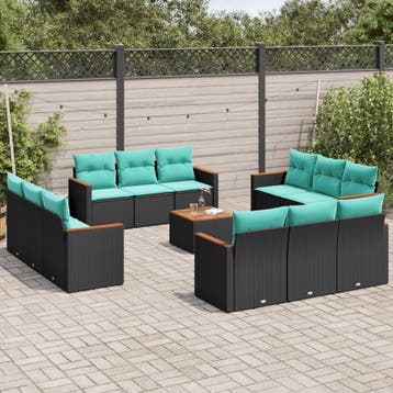 vidaXL 13-delige tuinbankset met kussens van zwart polyrotan, Verzenden