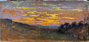 Franse school (XIX) - Coucher de soleil sur les collines, Antiek en Kunst
