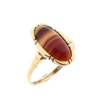 Gouden ring met carneool bandagaat, Handtassen en Accessoires, Ringen, Gebruikt, 20 of groter, Ophalen of Verzenden, Met edelsteen
