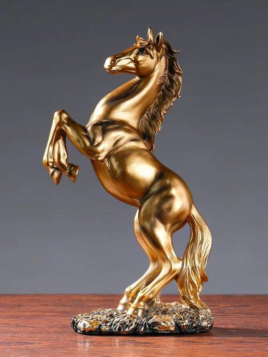 Decoratief ornament - Golden Victory Stallion Sculpture –, Antiek en Kunst, Curiosa en Brocante
