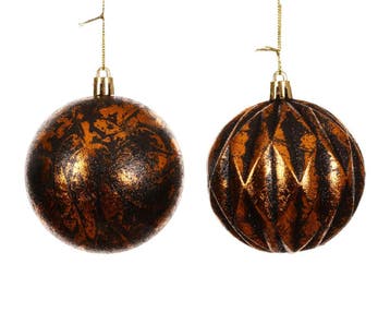 Luxe Kerstballen 8 cm Zwart en Koper onbreekbaar set 2 stuks