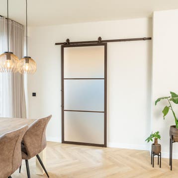 Stalen Schuifdeur - 3 Vlaks - Brons - Mat glas *, 75 tot 150 cm, Nieuw, 150 tot 225 cm, Metaal