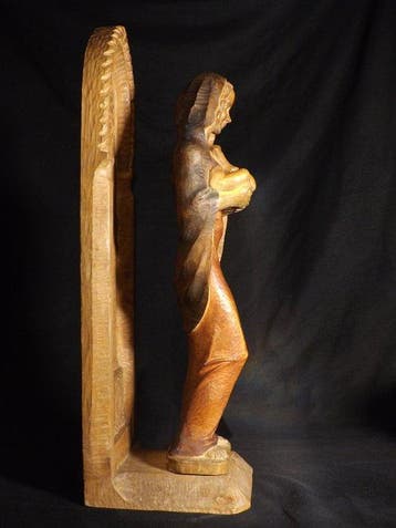 Figuur - Hand-Carved Madonna and Child – Signed N – Dated