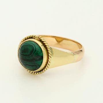 Ring - 18 karaat Geel goud - Malachiet, Handtassen en Accessoires, Ringen, Nieuw