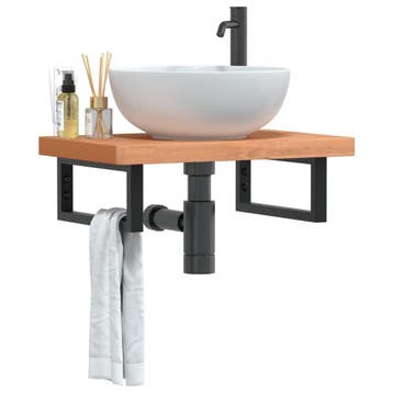 vidaXL Badkamer wandschap staal en massief beukenhout, Verzenden