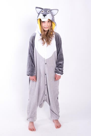 Onesie Grijze Wolf Pak 128-134 Wolvenpak Kostuum Grijs Husky, Ophalen of Verzenden