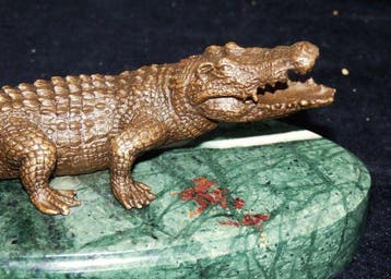Sculpture, Fraaie Bronzen Krokodil - 7 cm - Bronze, Marbre -