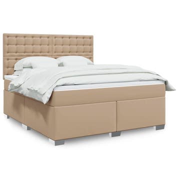 vidaXL Boxspring met matras kunstleer cappuccinokleurig, Verzenden