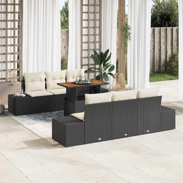 vidaXL Tuinbank Set 7 st Zwart poly rattan, Verzenden, Nieuw