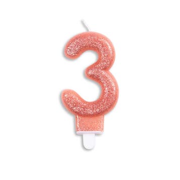 Kaars 3 Jaar Rose Goud Glitter 7cm, Verzenden