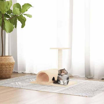 vidaXL Kattenmeubel met tunnel 60x34,5x50 cm crèmekleurig, Dieren en Toebehoren, Verzenden, Nieuw