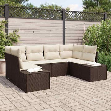 vidaXL Tuinbank Set 6 st 6-Aantal zitplaatsen Bruin en Crème, Verzenden, Nieuw