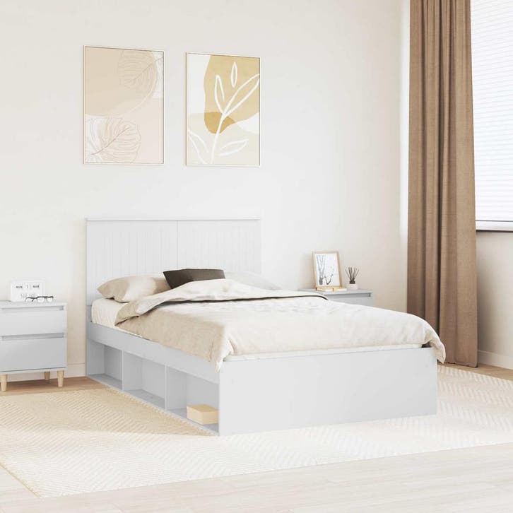 vidaXL Bedframe met hoofdeinde Wit 120 x 190 cm Massief, Huis en Inrichting, Slaapkamer | Bedden, Nieuw, Verzenden