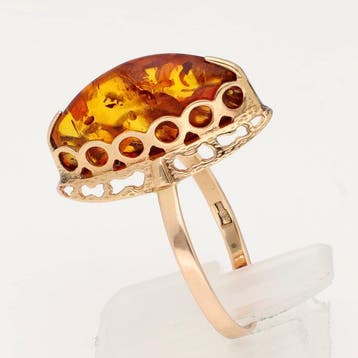 Ring - 14 karaat Geel goud - 3.25ct. tw. Barnsteen, Nieuw