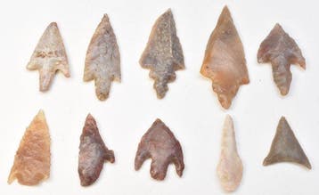 Neolithisch Jasper, Flint 10 pijlpunten AA++ (Zonder