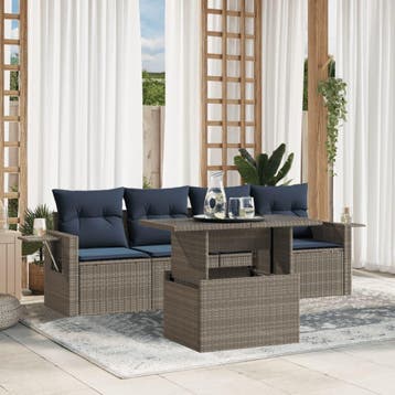 vidaXL 5-delige tuinbankset met kussens, grijs polyrotan, Verzenden, Nieuw