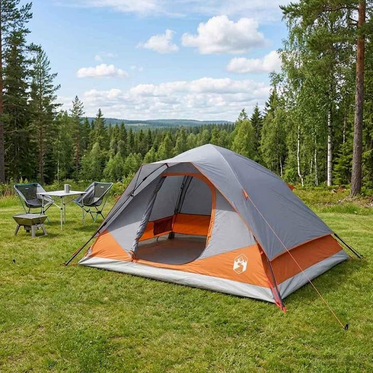 vidaXL Directe Tent met dak Grijs en Oranje 305 x 215 x 140, Caravans en Kamperen, Tenten, Nieuw, Verzenden