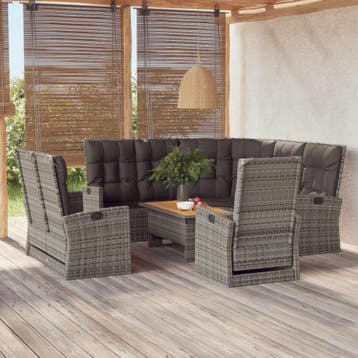 vidaXL 4-delige Loungeset met kussens poly rattan grijs, Verzenden, Nieuw, Loungeset