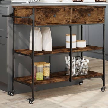 vidaXL Keukentrolley 105x42x95 cm bewerkt hout gerookt, Huis en Inrichting, Verzenden, Nieuw