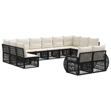 vidaXL Tuinbank Set 12 pcs Zwart en Crème Wit poly rattan, Verzenden, Nieuw