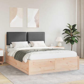 vidaXL Bedframe met Gevoerde Hoofdbord Donkergrijs 140 x 190, Verzenden, Nieuw