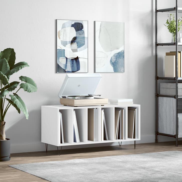 vidaXL Platenkast 100x38x48 cm bewerkt hout wit, Huis en Inrichting, Woonaccessoires | Cd- en Dvd-rekken, Nieuw, Verzenden