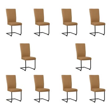 Set van 10 Leren eetkamerstoelen Dry - Toledo Camel (bruin), Ophalen of Verzenden, Nieuw, Leer, Eén
